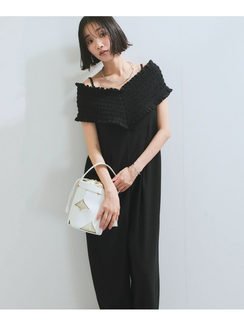 シャーリングオフショルダーオールインワン VIS ビス オールインワン・オーバーオール オールインワン・つなぎ ブルー ブラック【送料無料】[Rakuten Fashion]