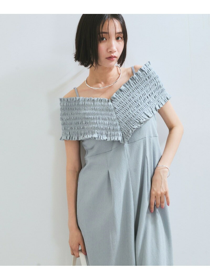 シャーリングオフショルダーオールインワン VIS ビス オールインワン・オーバーオール オールインワン・つなぎ ブルー ブラック【送料無料】[Rakuten Fashion]