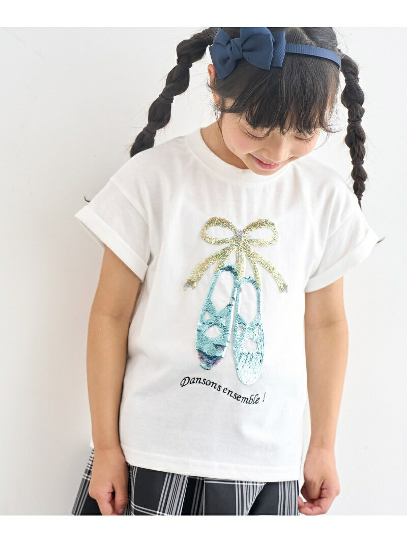 ロペピクニック バレエシューズ 【SALE／7%OFF】【KIDS】バレエシューズスパンコール袖折り返しTシャツ ROPE' PICNIC KIDS ロペピクニック トップス カットソー・Tシャツ ホワイト ネイビー ピンク【RBA_E】[Rakuten Fashion]