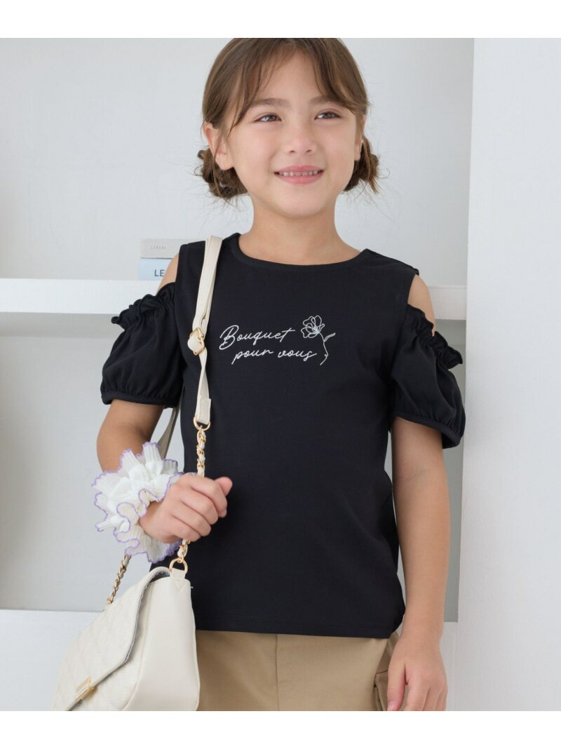 【SALE／37%OFF】【接触冷感・吸水速乾】肩あきパフスリーブトップス ROPE' PICNIC KIDS ロペピクニック トップス カットソー・Tシャツ パープル ブラック【RBA_E】[Rakuten Fashion]