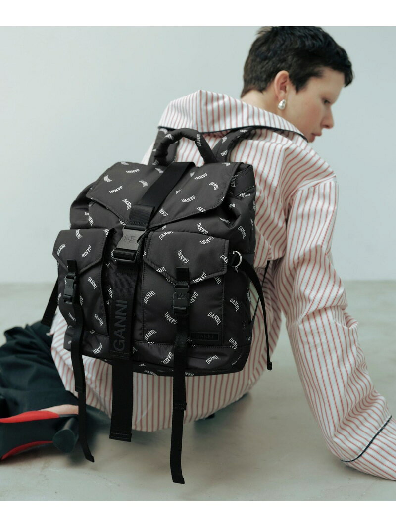 Rakuten - 【GANNI for ADAM ET ROPE'】Re-Tech Logo Print Backpack ADAM ET ROPE' FEMME アダムエロペ バッグ リュック・バックパック ブラック【送料無料】[Rakuten Fashion]