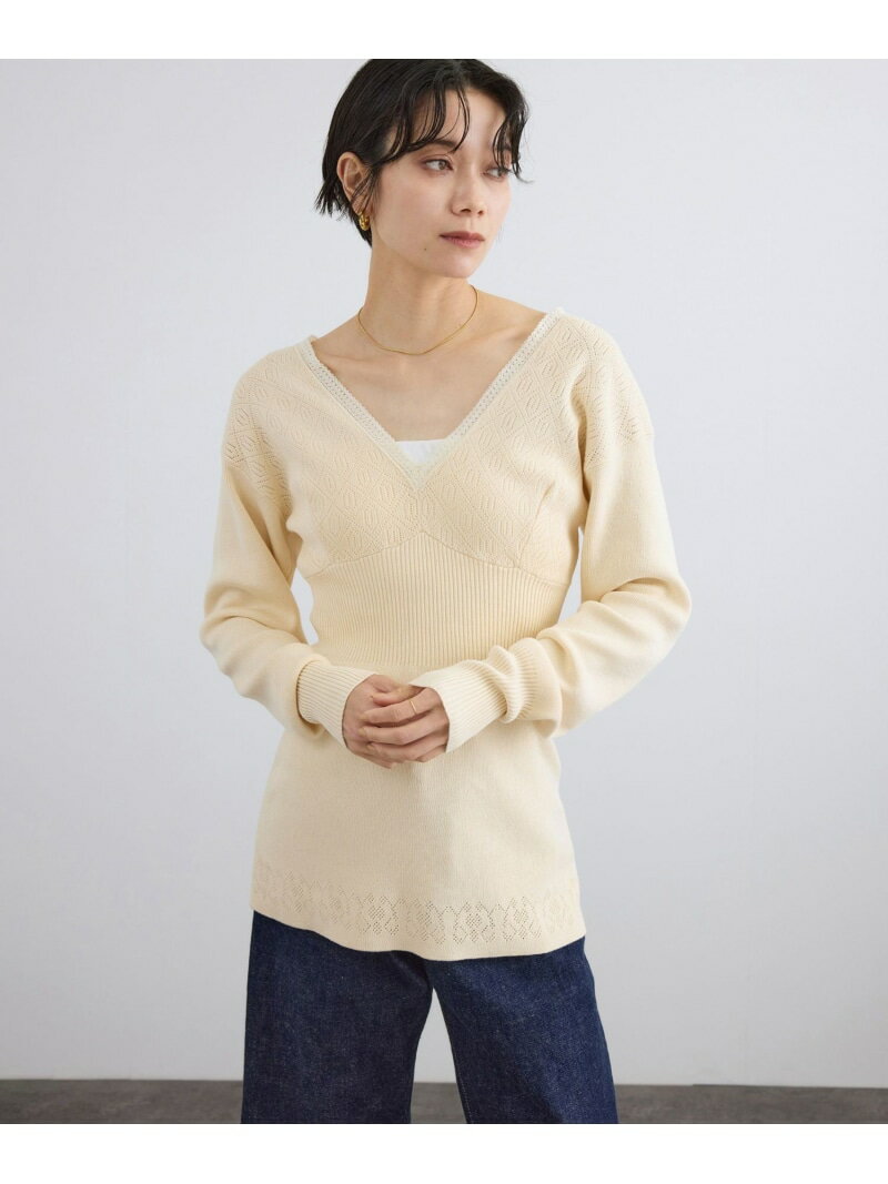 Rakuten - 【crinkle crinkle crinkle】geometric jacquard knit SALON adam et rope' サロン アダム エ ロペ トップス ニット ホワイト【送料無料】[Rakuten Fashion]