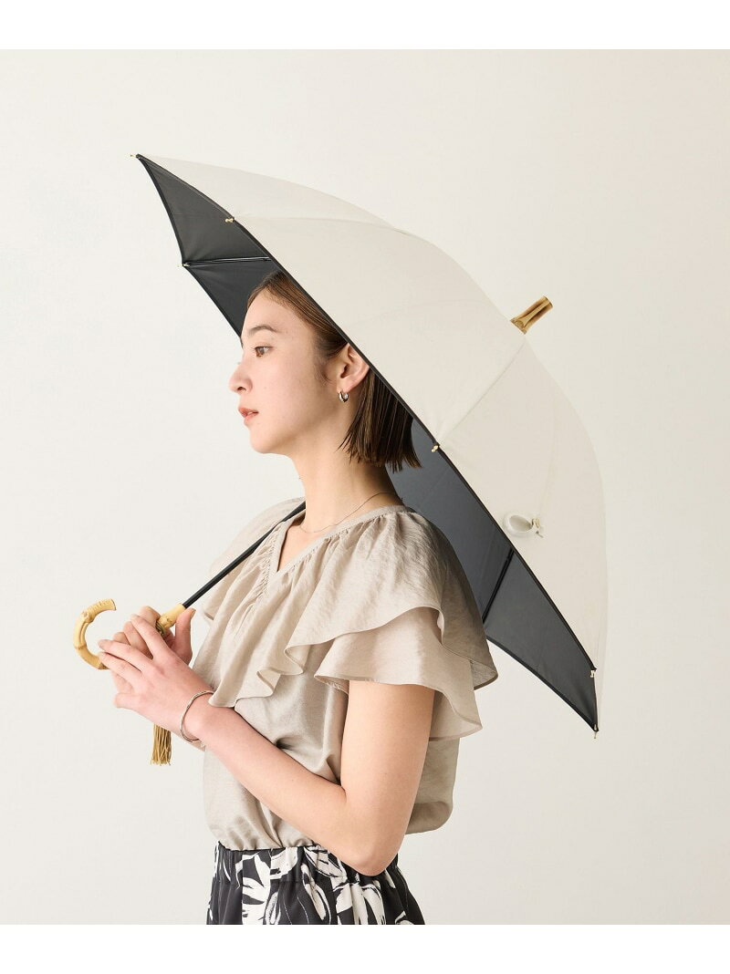 樂天商城 - [撥水/晴雨兼用]バンブーハンドルバイカラーパラソル(雨傘・遮熱日傘)/UV&遮光率100%カット/近赤外線99.9% ROPE' ロペ ファッション雑貨 傘・長傘 ブラック ベージュ【先行予約】*【送料無料】[Rakuten Fashion]