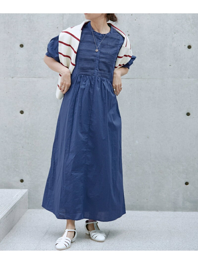 【SALE／30%OFF】【WEB限定】レース切り替え5分袖シャツワンピース vis-a-vis ビス ワンピース・ドレス シャツワンピース ピンク イエロー ブルー ネイビー【RBA_E】[Rakuten Fashion]