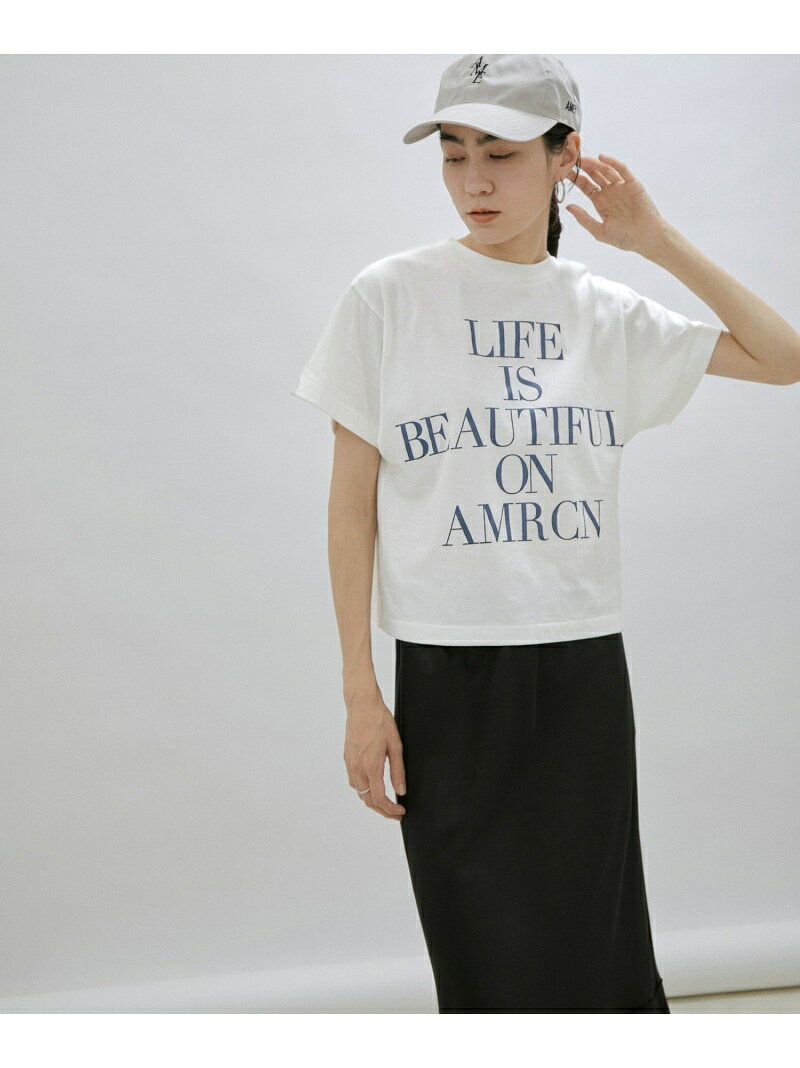 [追加]【Americana for SALON】LIFE IS BEAUTIFUL クロップドT SALON adam et rope' サロン アダム エ ロペ トップス カットソー・Tシャツ ネイビー ホワイト【送料無料】[Rakuten Fashion]