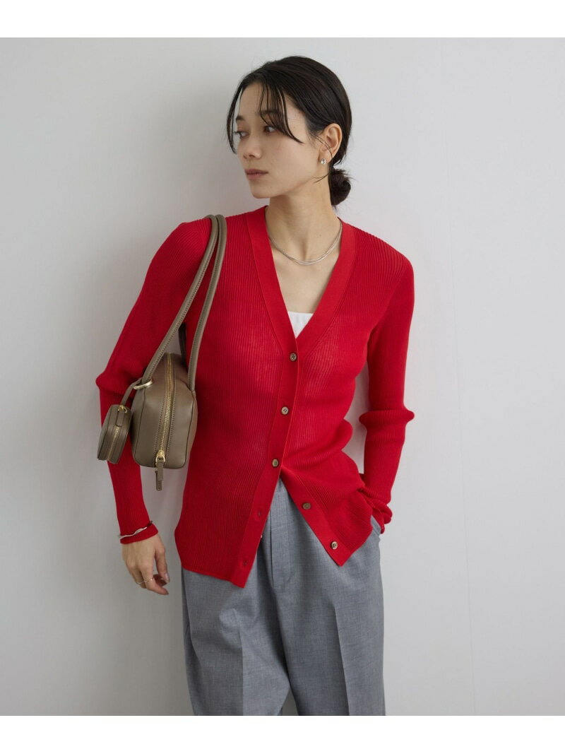 【WEB限定】シアーリブニットVネックカーディガン SALON adam et rope' サロン アダム エ ロペ トップス カーディガン ホワイト ブラウン レッド ブラック【先行予約】*【送料無料】[Rakuten Fashion]