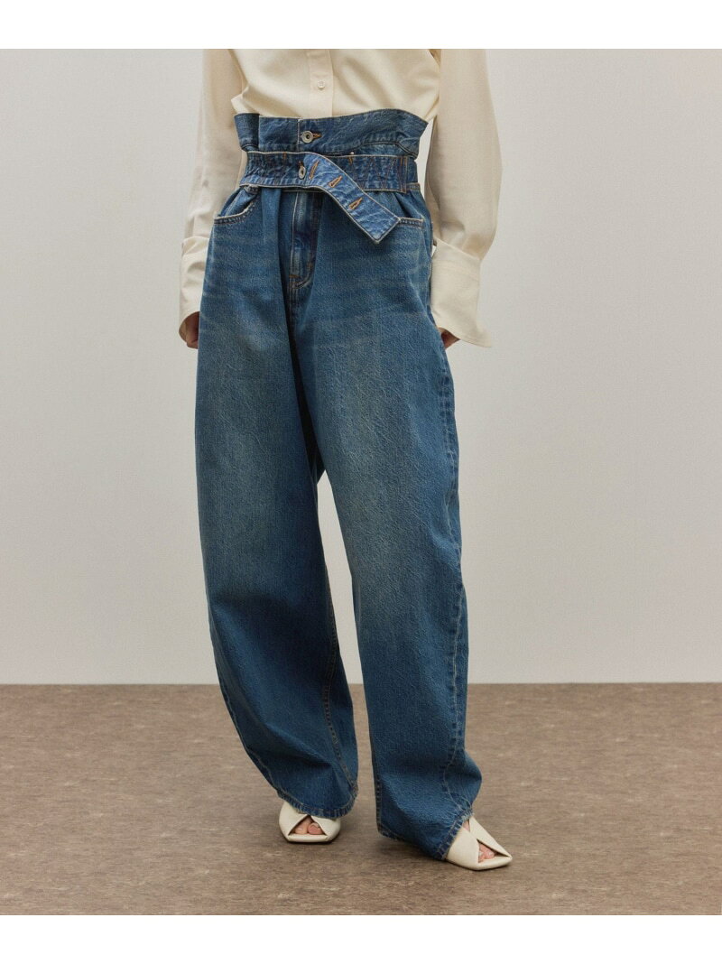 【サステナブル】ロングタブベルトバレルデニム ADAM ET ROPE' FEMME アダムエロペ パンツ ジーンズ・デニムパンツ ブルー【送料無料】[Rakuten Fashion]