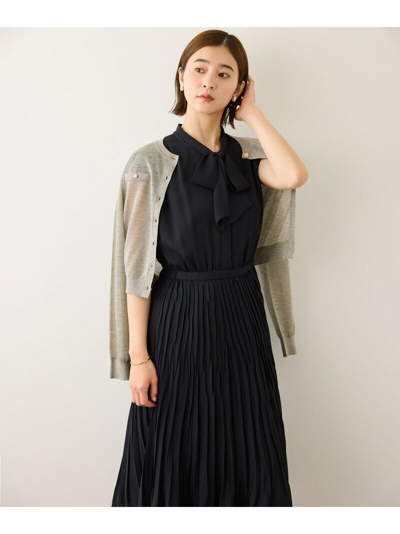 樂天商城 - ジョーゼットフレンチスリーブプリーツワンピース/26SS ROPE' ロペ ワンピース・ドレス ワンピース ネイビー【先行予約】*【送料無料】[Rakuten Fashion]