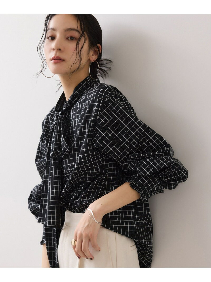 チェック&デニムアソートボウタイリボン付きスタンドカラーシャツ VIS ビス トップス シャツ・ブラウス ブラック ホワイト ブルー ネイビー【送料無料】[Rakuten Fashion]