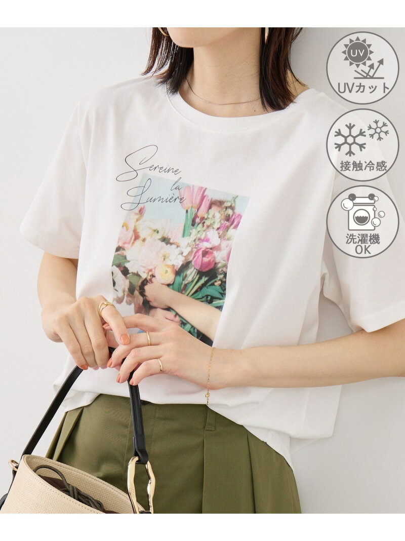 Rakuten - RENUロゴ&フォトアソートプリントTシャツ/UVカット・接触冷感・イージーケア ROPE' PICNIC ロペピクニック トップス カットソー・Tシャツ ホワイト【送料無料】[Rakuten Fashion]