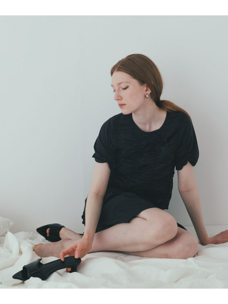 【SALE／60%OFF】【サステナブル】シャーリングTEE ADAM ET ROPE' FEMME アダムエロペ トップス カットソー・Tシャツ ブラック ホワイト【RBA_E】【送料無料】[Rakuten Fashion]のサムネイル