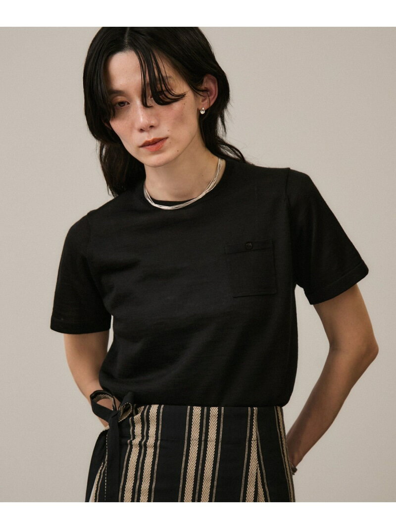 Rakuten - 【SALE／30%OFF】クロップドハーフスリーブリネンニット[ドライタッチ・洗える] SALON adam et rope' サロン アダム エ ロペ トップス カットソー・Tシャツ ブルー カーキグリーン ホワイト ブラック ピンク【RBA_E】【送料無料】[Rakuten Fashion]