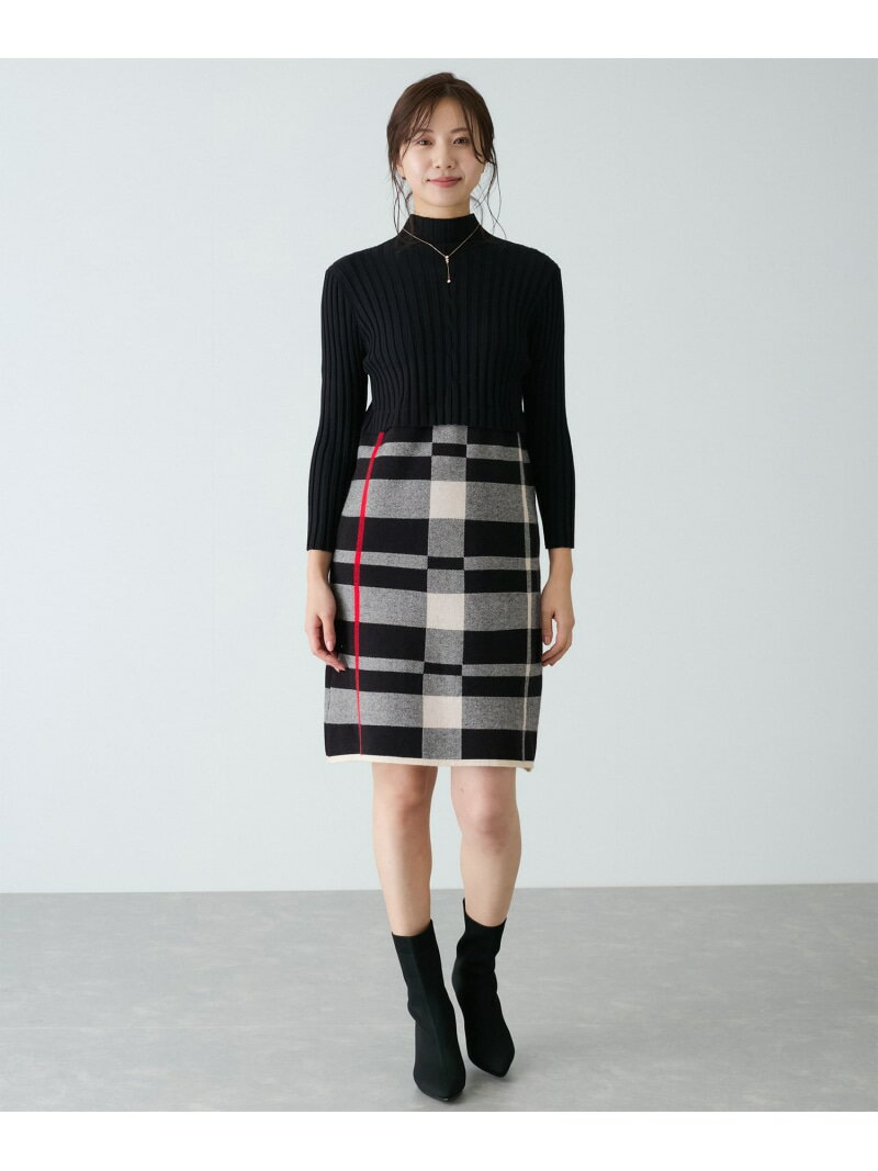 【SALE／50%OFF】チェックドッキングニットワンピース JAYRO ジャイロ ワンピース・ドレス ワンピース ブルー ブラック ベージュ【RBA_E】[Rakuten Fashion]