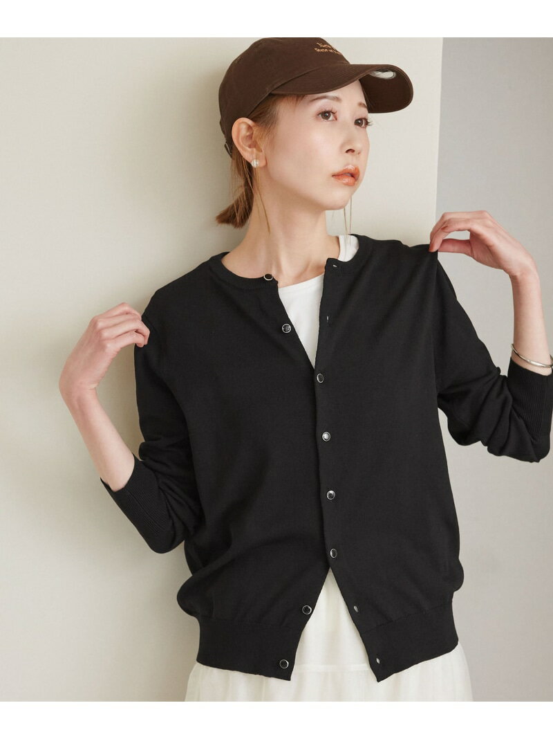 クルーネックニットカーディガン/UVカット・吸水速乾・マシンウォッシャブル ROPE' PICNIC ロペピクニック トップス カーディガン ブラック ホワイト ベージュ レッド【送料無料】[Rakuten Fashion]のサムネイル