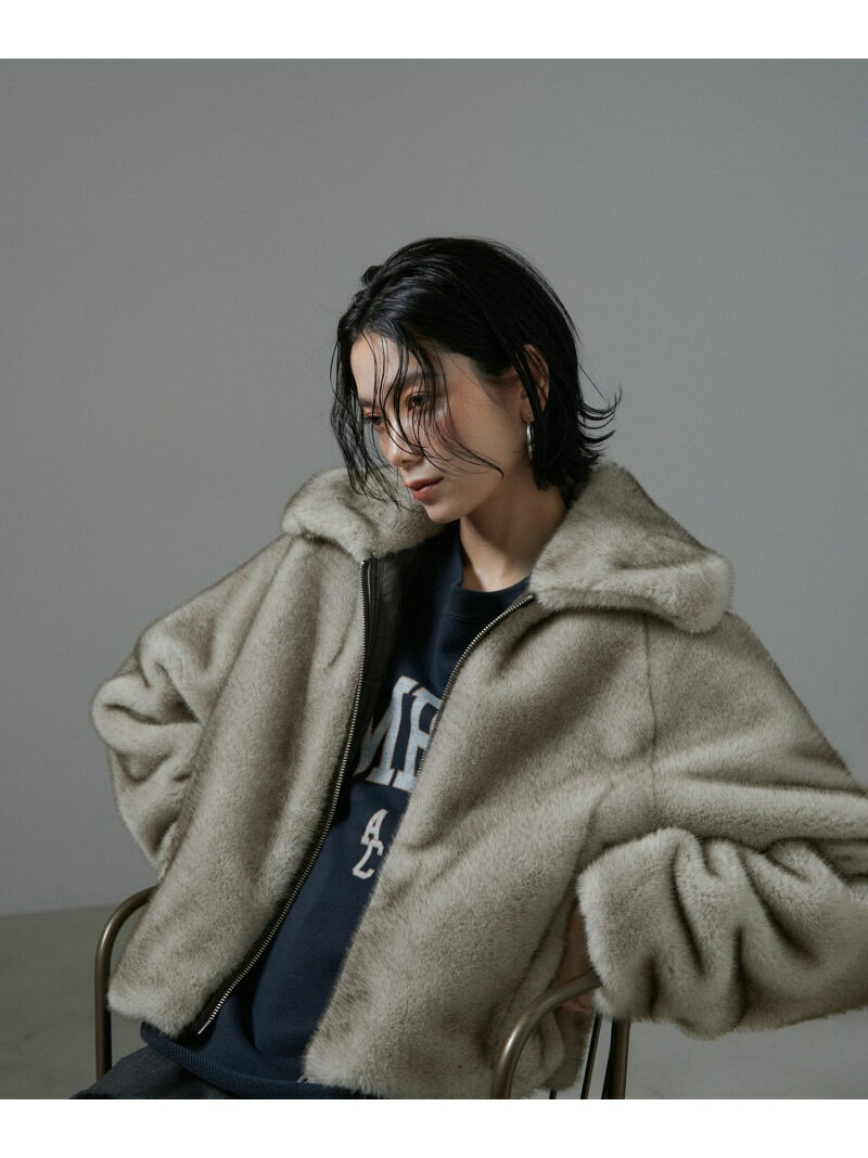 【SALE／30%OFF】ミンクライクエコファークロップドジップブルゾン SALON adam et rope' サロン アダム エ ロペ ジャケット・アウター ブルゾン・ジャンパー グレー ブラウン【RBA_E】【送料無料】[Rakuten Fashion]