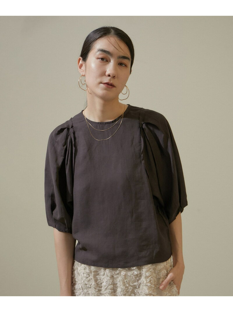 【WEB限定】麻混パフスリーブブラウス SALON adam et rope' サロン アダム エ ロペ トップス シャツ・ブラウス ブラウン ホワイト ブラック【送料無料】[Rakuten Fashion]