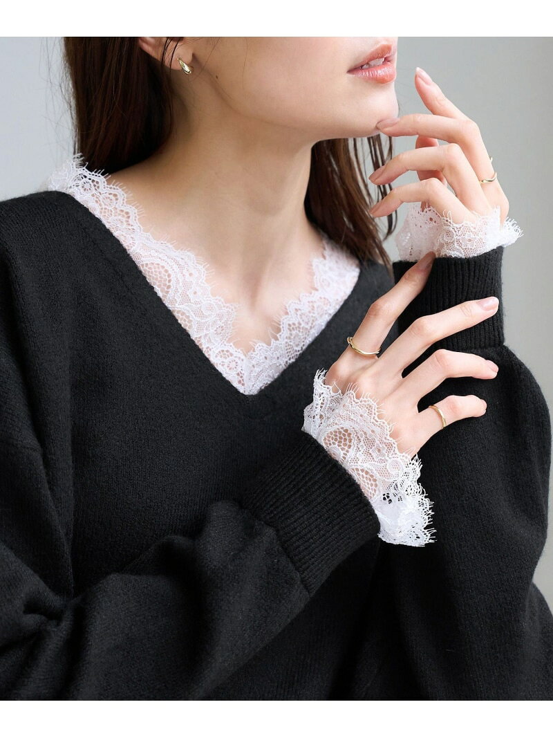 【SALE／5%OFF】レースレイヤードVネックニット ROPE' PICNIC ロペピクニック トップス ニット グレー ベージュ ブラック ブルー【RBA_E】【先行予約】*【送料無料】[Rakuten Fashion] jadorejunonline-10079212 J’aDoRe JUN ONLINE サンプル画像2
