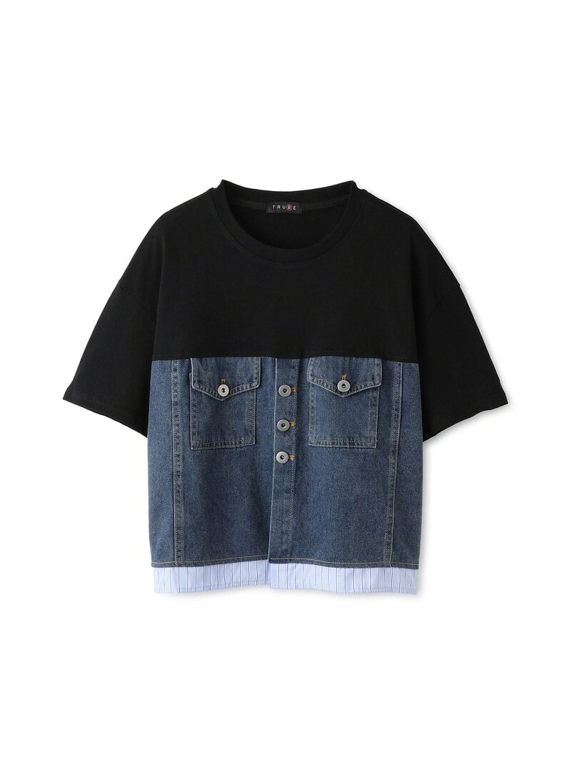 Rakuten - デニム切替Tシャツ JAYRO ジャイロ トップス カットソー・Tシャツ ホワイト グレー ブラック【送料無料】[Rakuten Fashion]