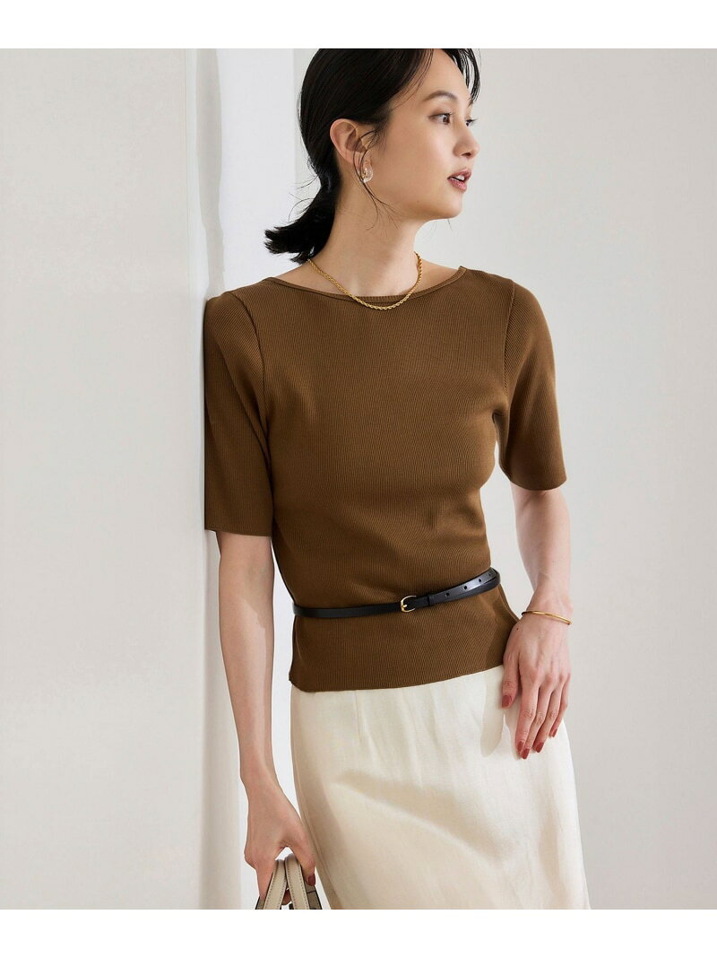 Boat Neck - 【SALE／50%OFF】【洗える】テレコ5分袖ニットプルオーバー ROPE' ロペ トップス ニット ブラウン ホワイト ブラック【RBA_E】【送料無料】[Rakuten Fashion]