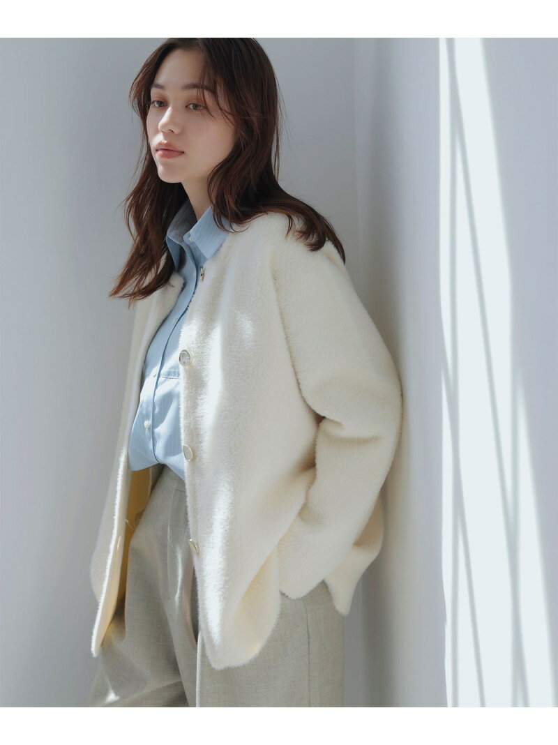 接結メタルボタンミニフェザーニットコート VIS ビス ジャケット・アウター ノーカラージャケット イエロー ホワイト ブラウン【送料無料】[Rakuten Fashion]