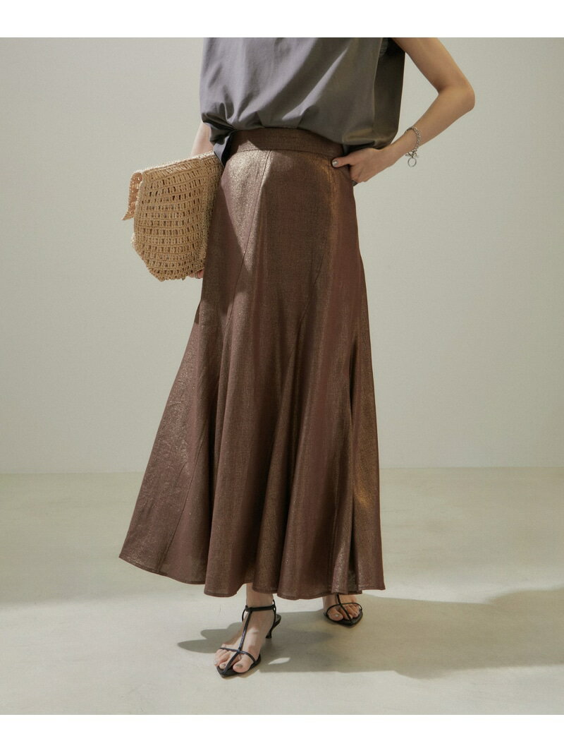 【WEB限定】ラメ混リネンフレアースカート【洗える】 SALON adam et rope' サロン アダム エ ロペ スカート その他のスカート ブラウン ベージュ【送料無料】[Rakuten Fashion]
