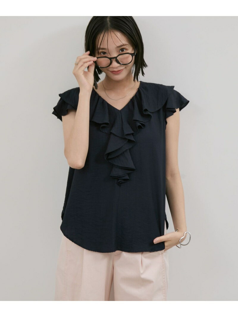 Rakuten - 【SALE／30%OFF】【WEB限定】ラッフルフリルフレンチスリーブブラウス VIS ビス トップス シャツ・ブラウス ホワイト ネイビー【RBA_E】[Rakuten Fashion]