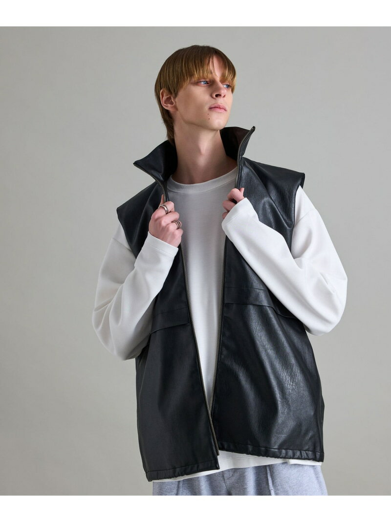 【SALE/60%OFF】シンセティックレザーベスト JUNRED ジュン スタンダード ピックス トップス ベスト・ジレ ブラック【RBA_E】[Rakute...