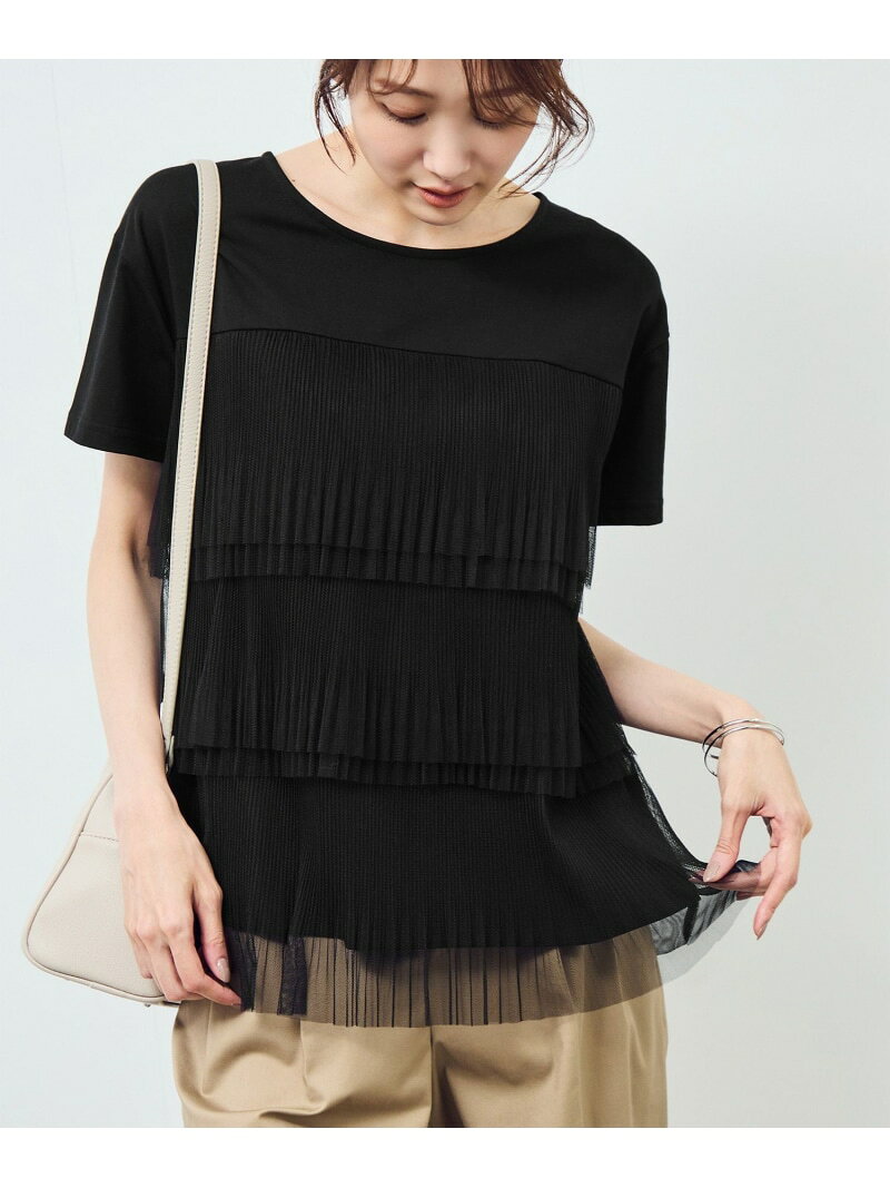 【SALE／50%OFF】プリーツチュールドッキングTシャツ ROPE' PICNIC ロペピクニック トップス カットソー・Tシャツ ホワイト ワインレッド ブラック【RBA_E】[Rakuten Fashion] jadorejunonline-10069818 J’aDoRe JUN ONLINE サンプル画像2