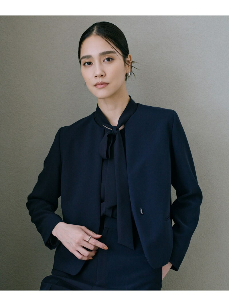 Rakuten - トリアセダブルクロス クルーネックジャケット/イージーケア・セットアップ対応・25AW ROPE' ロペ ジャケット・アウター ノーカラージャケット ネイビー【送料無料】[Rakuten Fashion]