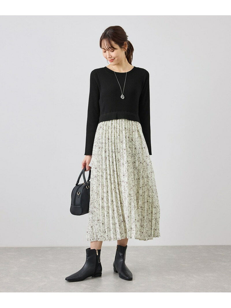 ニットドッキング花柄ワンピース ROPE' PICNIC ロペピクニック ワンピース・ドレス ワンピース ブラック ベージュ【先行予約】*【送料無料】[Rakuten Fashion] jadorejunonline-10078535 J’aDoRe JUN ONLINE サンプル画像3