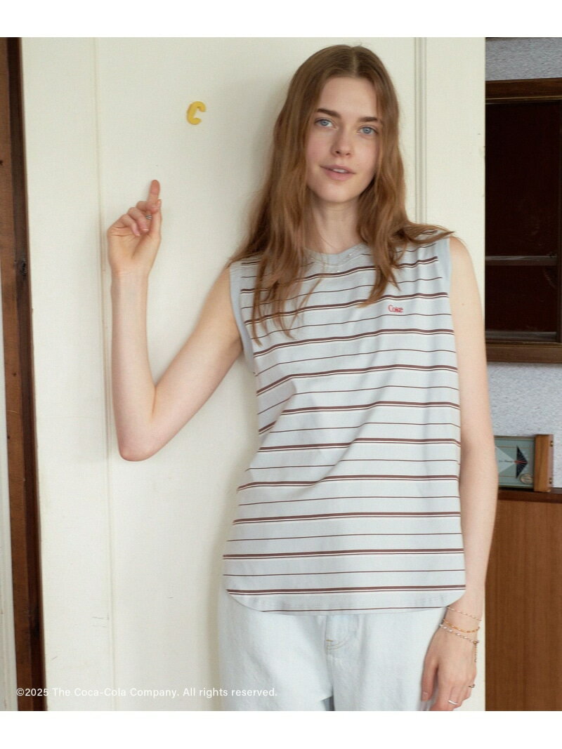 Coca-Cola マルチボーダーノースリーブTシャツ SALON adam et rope' サロン アダム エ ロペ トップス カットソー・Tシャツ ブラウン ブルー【送料無料】[Rakuten Fashion]