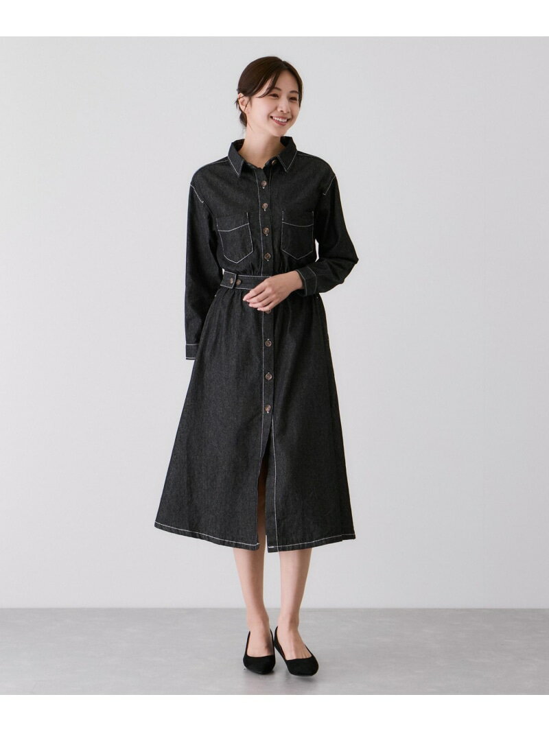 ウエストマークデニムシャツロングワンピース JAYRO ジャイロ ワンピース・ドレス シャツワンピース ブルー ネイビー ブラック【送料無料】[Rakuten Fashion]