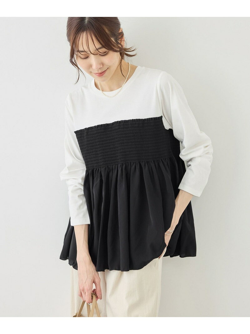 【SALE／50%OFF】シャーリングドッキングロングスリーブカットソー/リンクコーデ ROPE' PICNIC ロペピクニック トップス カットソー・Tシャツ ベージュ ブラック【RBA_E】[Rakuten Fashion] jadorejunonline-10074868 J’aDoRe JUN ONLINE サンプル画像2