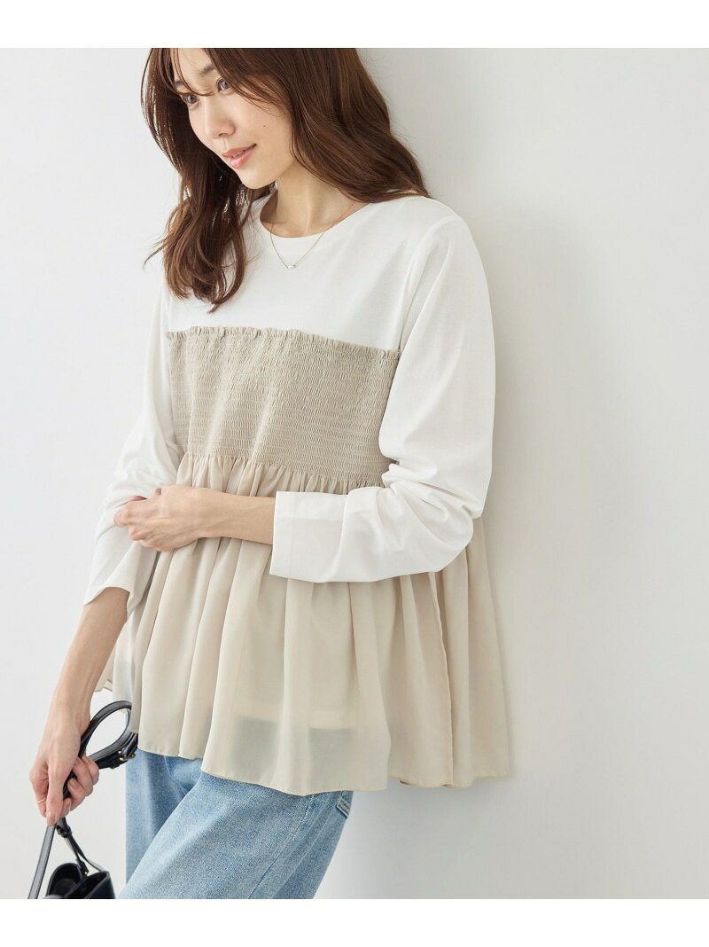 【SALE／50%OFF】シャーリングドッキングロングスリーブカットソー/リンクコーデ ROPE' PICNIC ロペピクニック トップス カットソー・Tシャツ ベージュ ブラック【RBA_E】[Rakuten Fashion] jadorejunonline-10074868 J’aDoRe JUN ONLINE サンプル画像3