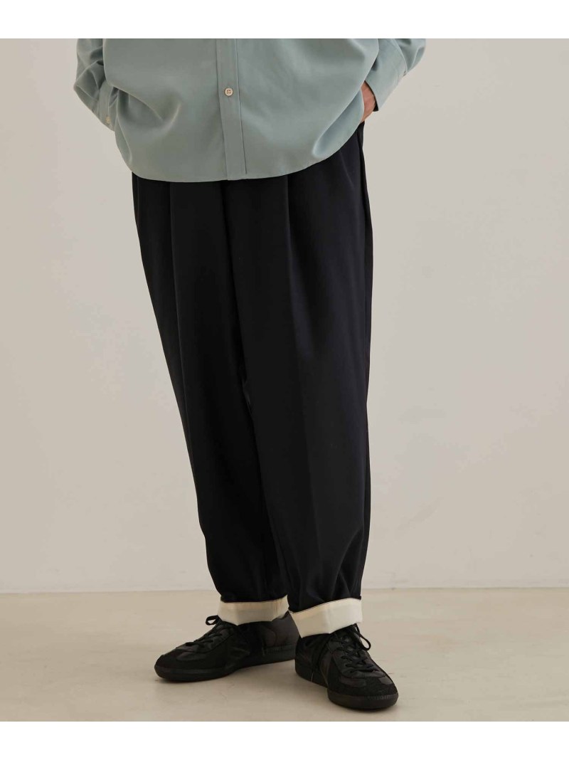 ツータック ワイドテーパード ロールアップパンツ/イージーケア ADAM ET ROPE' HOMME アダムエロペ パンツ スラックス・ドレスパンツ ブラック グリーン カーキグリーン ネイビー【送料無料】[Rakuten Fashion]