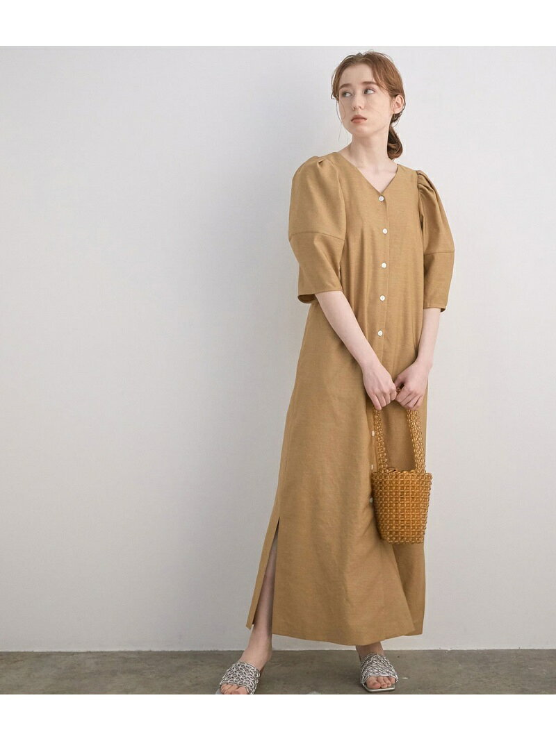 豪華 リネンライクパフスリーブワンピース Mademoiselle Rope ロペ ワンピース ワンピースその他 ブラウン グリーン 送料無料 Fashion 春夏新色 Pasajeenmano Com Ar