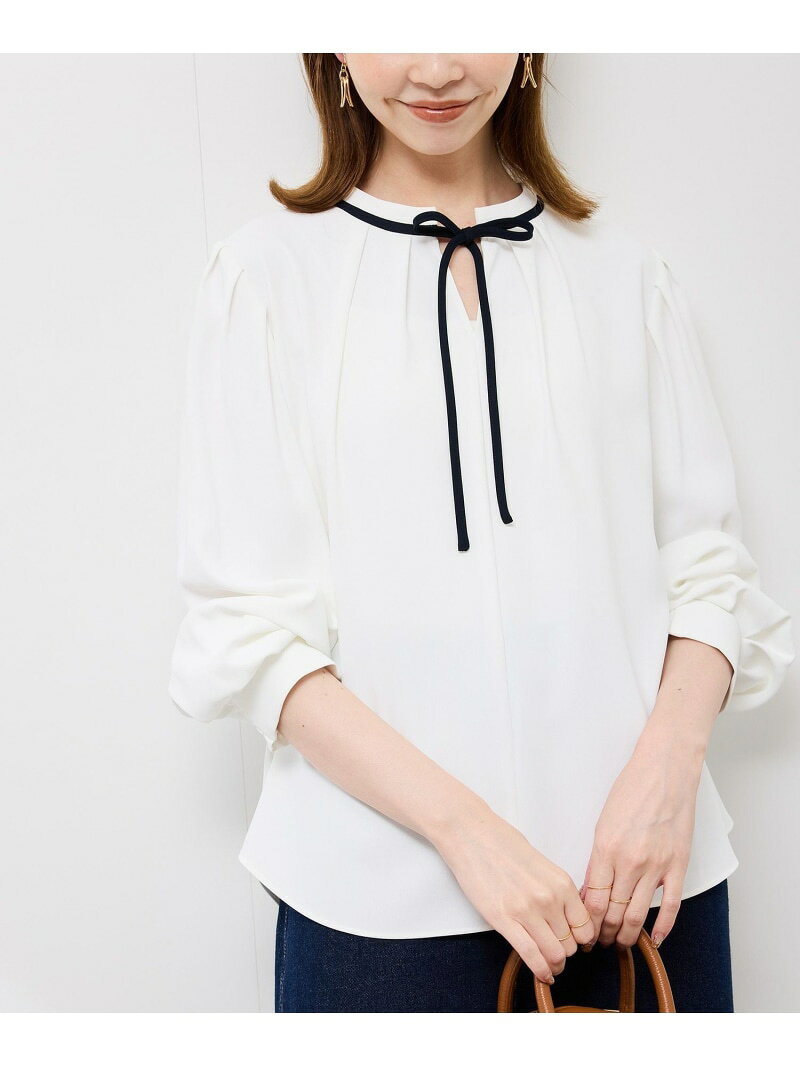 【SALE／50%OFF】【前後2WAY】【WEB限定カラー】配色リボンブラウス/通勤対応 ROPE' PICNIC ロペピクニック トップス シャツ・ブラウス ホワイト ベージュ ネイビー ブルー【RBA_E】[Rakuten Fashion] jadorejunonline-10070318 J’aDoRe JUN ONLINE サンプル画像2