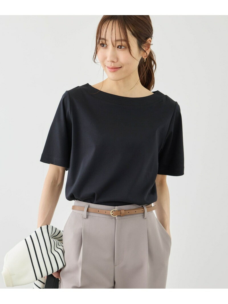 Rakuten - 60シルケットボートネックハーフスリーブジャケットインナー ROPE' PICNIC ロペピクニック トップス カットソー・Tシャツ ブラック ホワイト【送料無料】[Rakuten Fashion]
