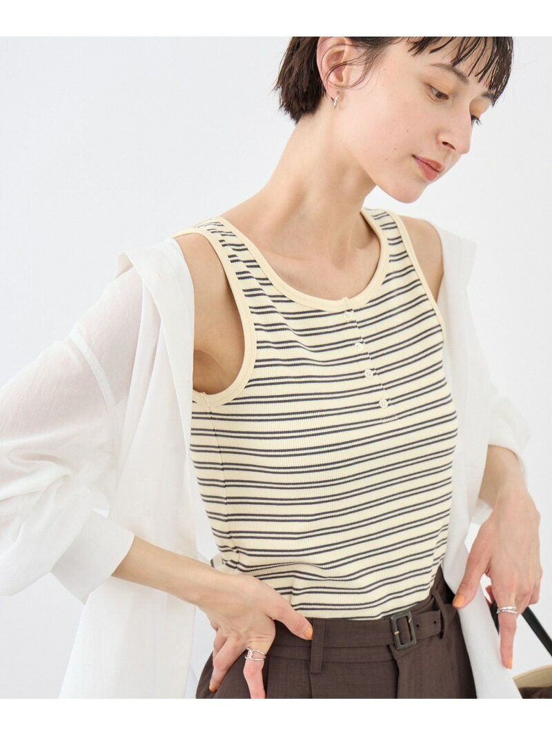 【SALE／20%OFF】マルチボーダーヘンリーネックタンクトップ ROPE' PICNIC ロペピクニック トップス ノースリーブ・タンクトップ ブラウン ベージュ ブルー【RBA_E】[Rakuten Fashion] jadorejunonline-10075883 J’aDoRe JUN ONLINE パッケージ画像