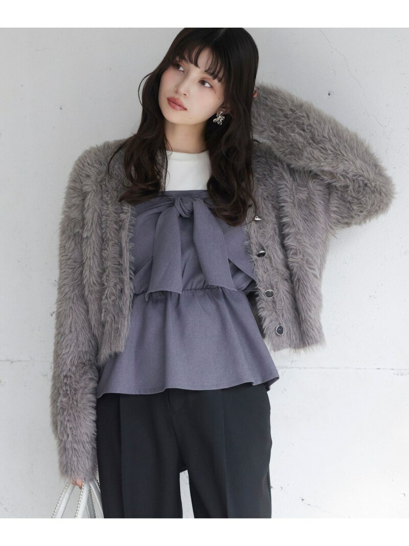 ラビットファーVネックカーディガン/イージーケア・WEB限定カラー VIS ビス トップス カーディガン ホワイト グレー ブルー ピンク【送料無料】[Rakuten Fashion]