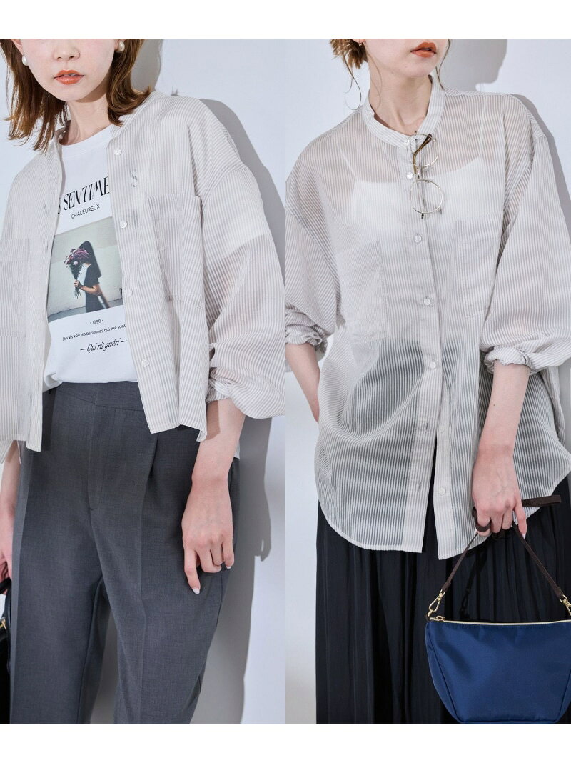 【SALE／50%OFF】着丈が選べるバンドカラーストライプシアーシャツ ROPE' PICNIC ロペピクニック トップス シャツ・ブラウス ベージュ【RBA_E】[Rakuten Fashion] jadorejunonline-10066322 J’aDoRe JUN ONLINE サンプル画像2