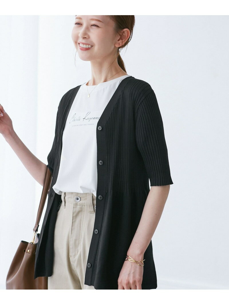 【SALE／9%OFF】5分袖ペプラムカーディガン ROPE' PICNIC ロペピクニック トップス カーディガン ブラック ブラウン ベージュ ホワイト【RBA_E】【送料無料】[Rakuten Fashion]