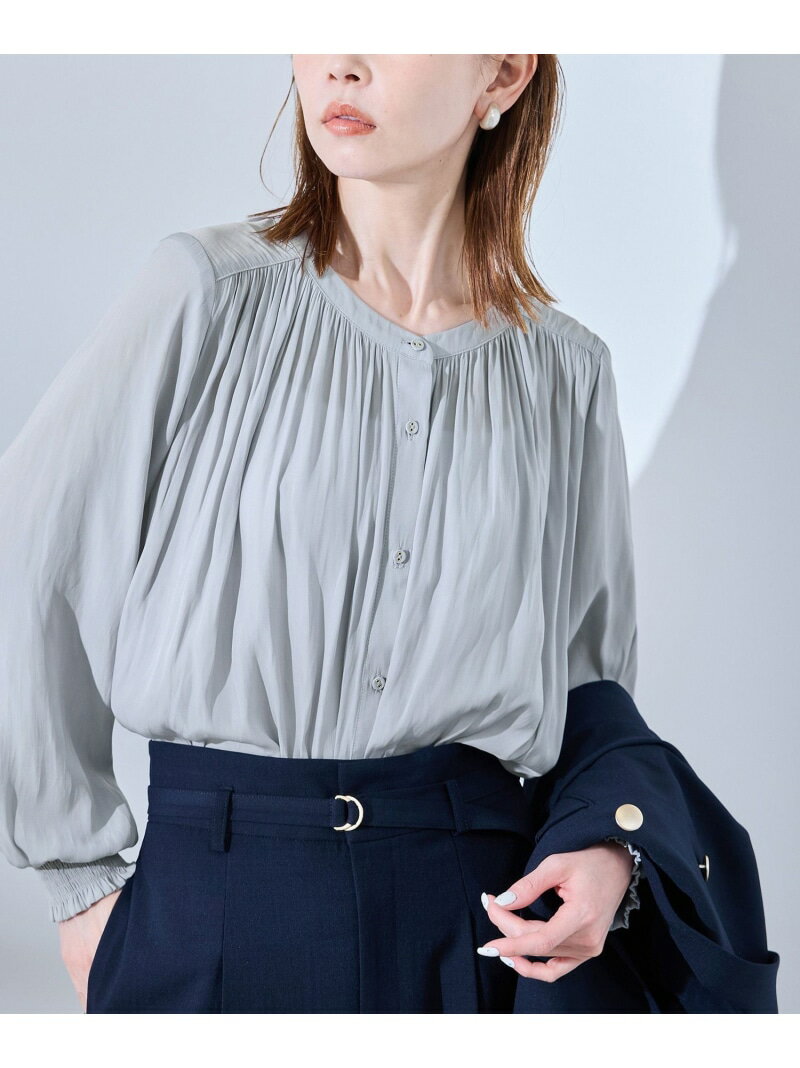 割繊ギャザーブラウス ROPE' PICNIC ロペピクニック トップス シャツ・ブラウス ピンク グレー ホワイ..