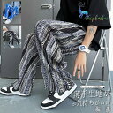 ワイドパンツ メンズ 袴パンツ プリーツパンツ ビッグシルエット ゆるゆる ゴム 紐 ストライプ 柄 ズボン 男女兼用 大きいサイズ ルームウェア 春