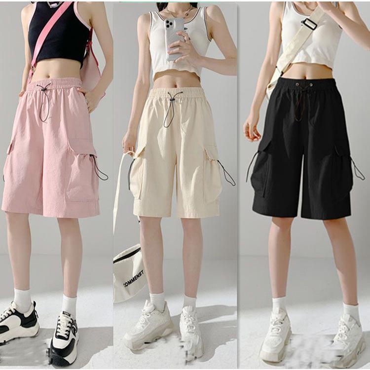 樂天商城 - ハーフパンツ レディース 夏 水陸両用 カーゴパンツ 水着 単品 サーフパンツ ロング カーゴ 体型カバー ウエストゴム 薄手 調整機能付き
