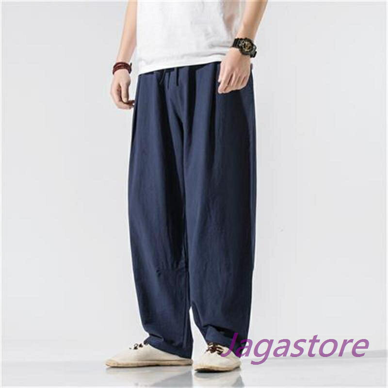 【楽天スーパーSALE】サルエルパンツ メンズ イージーパンツ リネン風 ボトムス 麻ズボン シンプル 無地 薄手 パンツ ウエストゴム リラックス ルームウェア 部屋着 夏