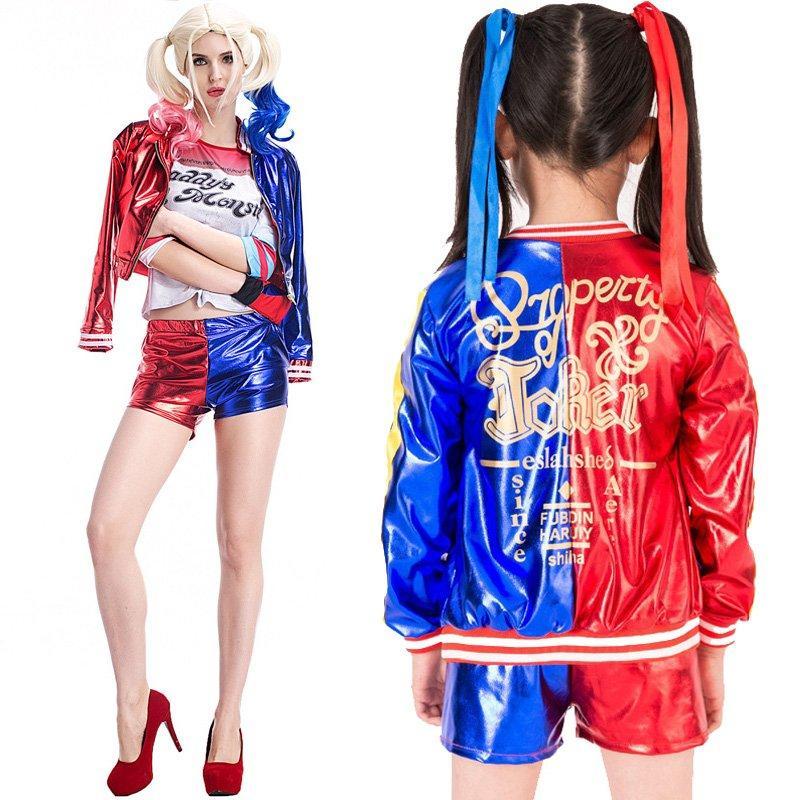 ハロウィン衣装全セットスーサイド ジャケット スクワッド風 ハーレイ・クインコスプレコスチューム仮装ハロウィキッズ 子供用 大人用