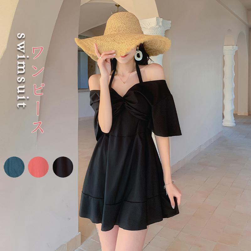 水着 レディース ワンピース 2way Vネック 大人 可愛い おしゃれ 体型カバー 着痩せ プール みずぎ マ..