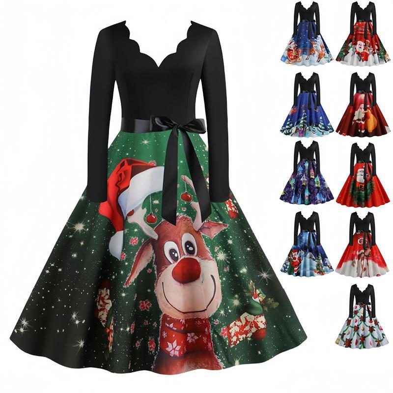 【楽天スーパーSALE】クリスマス衣装 レディース ワンピース 仮装 コスプレ 雪柄 サンタ コスチューム プリント ガールズ Xmas ギフト イベント パー...