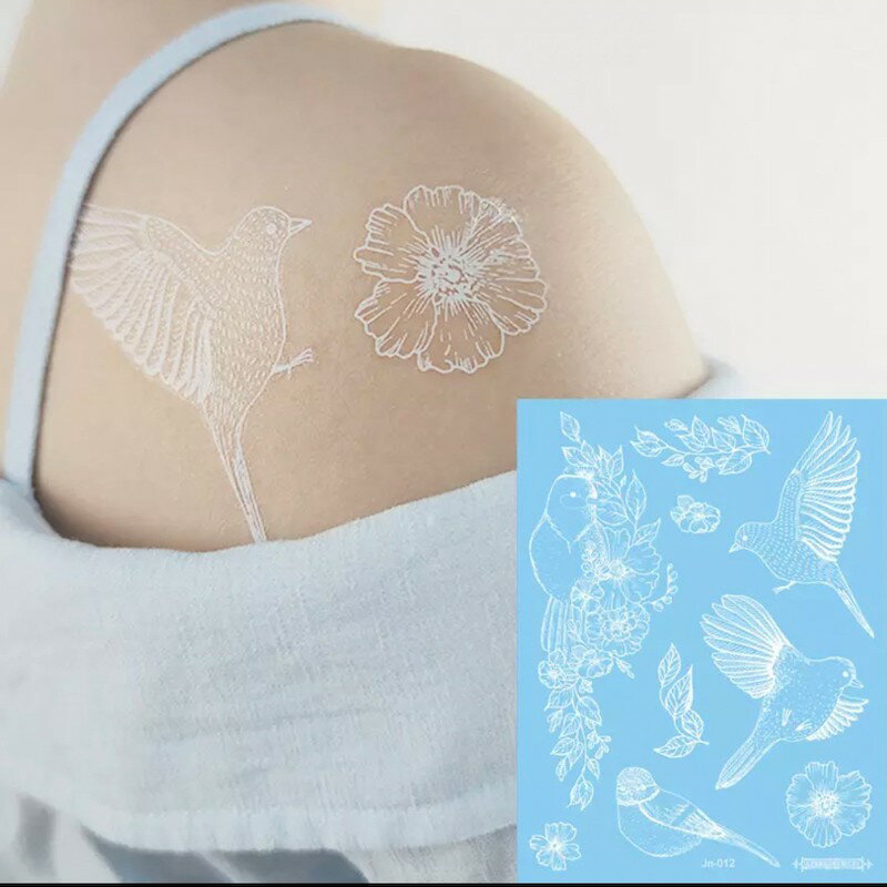 ホワイトタトゥーシール194（bird） 韓国 薔薇 耐水 リアル 刺青 ウェディング タトゥーシール【ジャグアタトゥー ヘ…